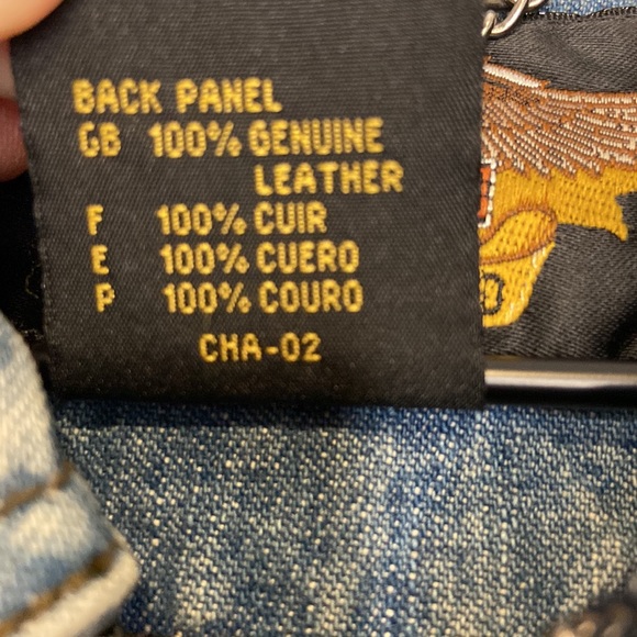 Vintage Harley-Davidson XL Women’s Jean Jacket Leather Back Panel Biker Moto - Picture 7 of 9